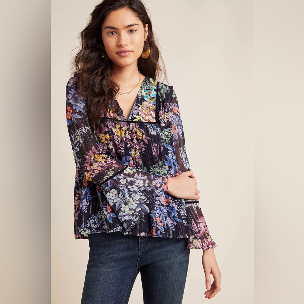 NWT Anthropologie Vineet Bahl Vivienne Embroidered Blouse, Size M